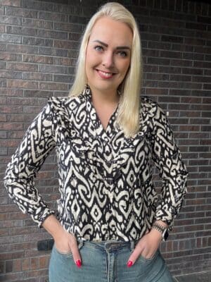 Blouse Tribal Zwart/Beige Ruffle